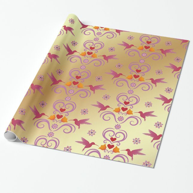 Colibri And Flowers Wrapping Paper (Unrolled)
