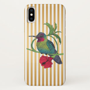 Colibri Bird Gold Stripes Illustration iPhone Case