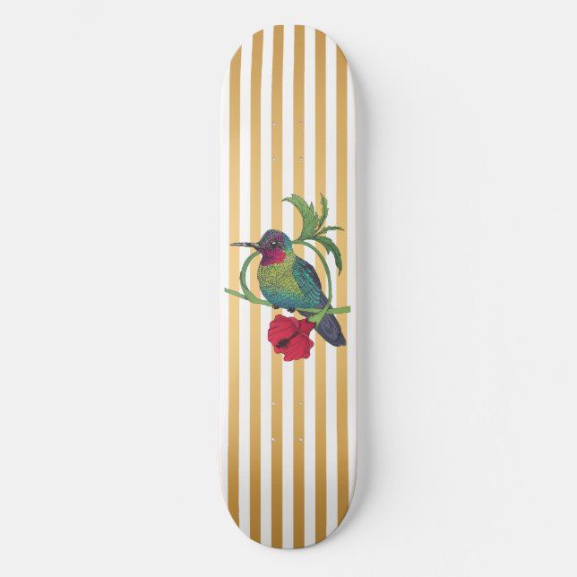 Colibri Bird Gold Stripes Skateboard Deck (Front)
