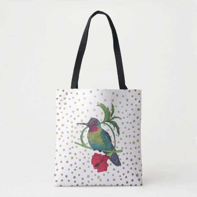 Colibri Bird Illustration Gold Dots Tote Bag (Front)