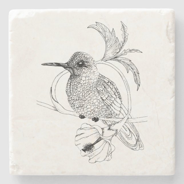 Colibri Bird Illustration Marble Stone Coaster (Front)