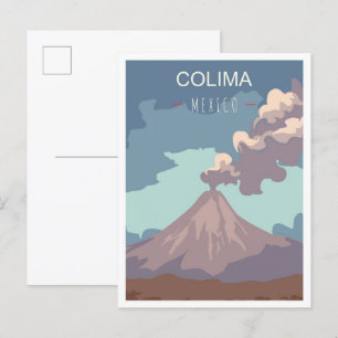 Colima Mexico Art Vintage Travel Illustration Postcard