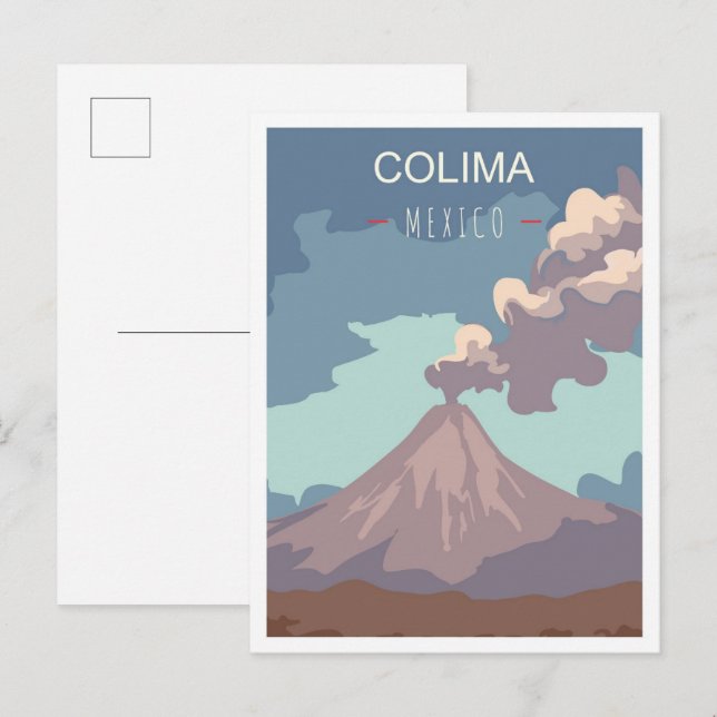 Colima Mexico Art Vintage Travel Illustration Postcard (Front/Back)