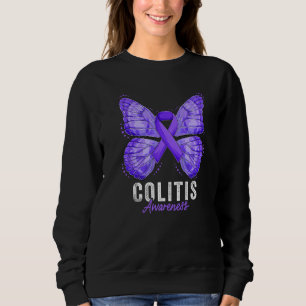 Colitis Awareness Month Butterfly Purple Ribbon Pr Sweatshirt