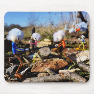 Collaboration of Fubby dolls on a woodwork Mouse Pad