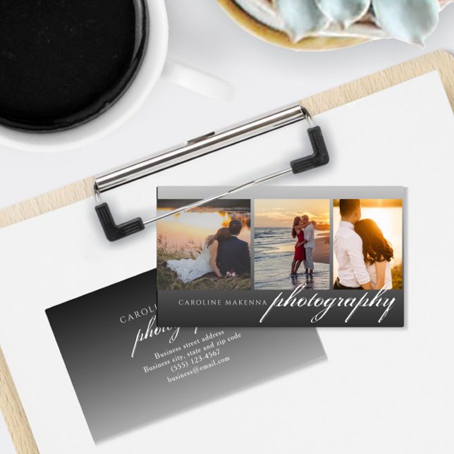 Collage 3-photo Black Ombre Photography Business Card (Creator Uploaded)