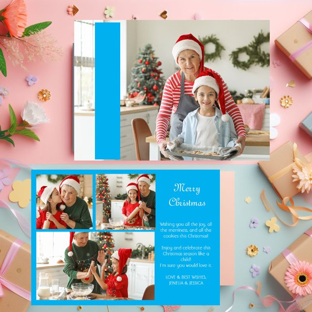 Collage 4 Photos Merry Christmas Red Family Gold Foil Holiday Card (Creator Uploaded)