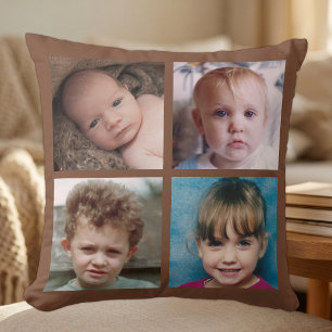 Collage add your own custom photos brown cushion