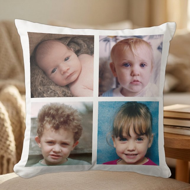 Collage add your own custom photos white cushion (Creator Uploaded)