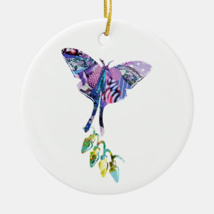 Collage art insect art BUTTERFLY XMAS LIGHTS  Ceramic Ornament
