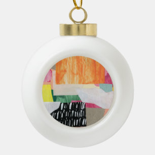 Collage art, modern colourful abstract. ceramic ball christmas ornament