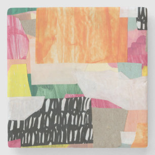 Collage art, modern colourful abstract. stone coaster