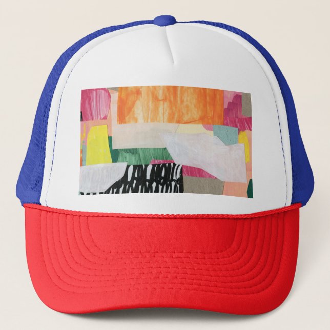 Collage art, modern colourful abstract. trucker hat (Front)