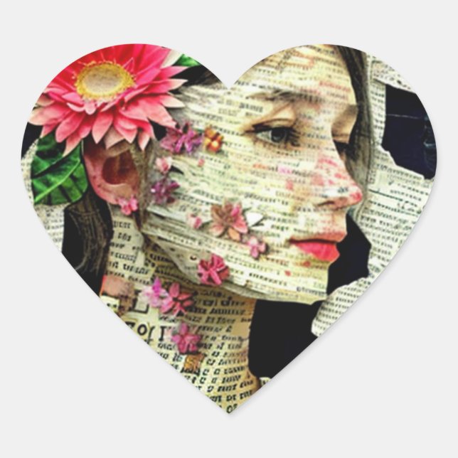 Collage Art | Pretty Lady Typography Heart Sticker (Front)