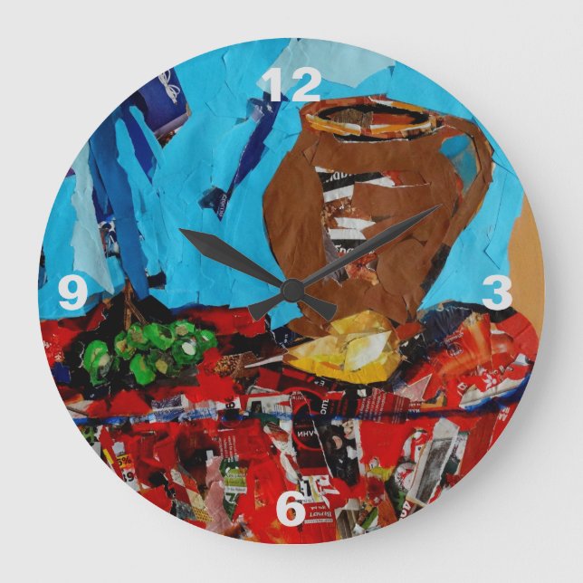 Collage Art StillLife Naturemort Pop Art Wall Clok Large Clock (Front)