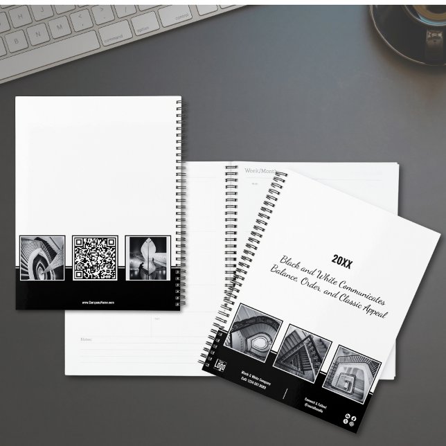 Collage Black & White Small Business Planner (Collage Black & White Small Business Planner, Logo, QR code, Tagline)