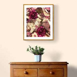 Collage Butterfly And Roses Decorative Poster