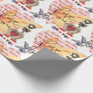 Collage Charming Playful Hearts Butterfly Cupid Wrapping Paper
