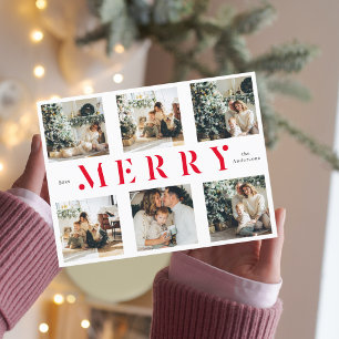 Collage Christmas Six Photos   Merry Red Holiday  Postcard