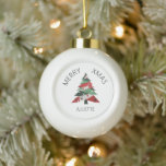 Collage Christmas Tree Ceramic Ball Christmas Ornament<br><div class="desc">Features a collage Christmas tree in a colour palette of red and green. Personalise with a name.</div>