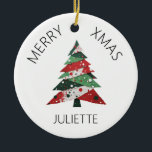 Collage Christmas Tree Ceramic Ornament<br><div class="desc">Features a collage Christmas tree in a colour palette of red and green. Personalise with a name on the front,  and a “from” name on the back.</div>