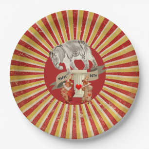 Collage Circus Elephant Vintage Stripe Poster Paper Plate