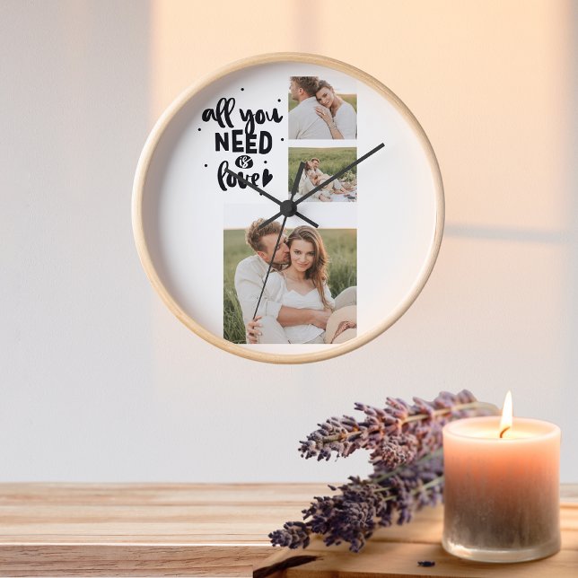 Collage Couple Photo & All You Need Is Love Quote Clock (Creator Uploaded)