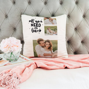 Collage Couple Photo & All You Need Is Love Quote Cushion