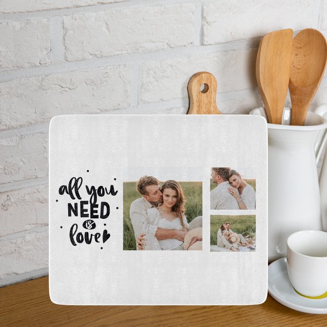 Collage Couple Photo & All You Need Is Love Quote Cutting Board (Creator Uploaded)