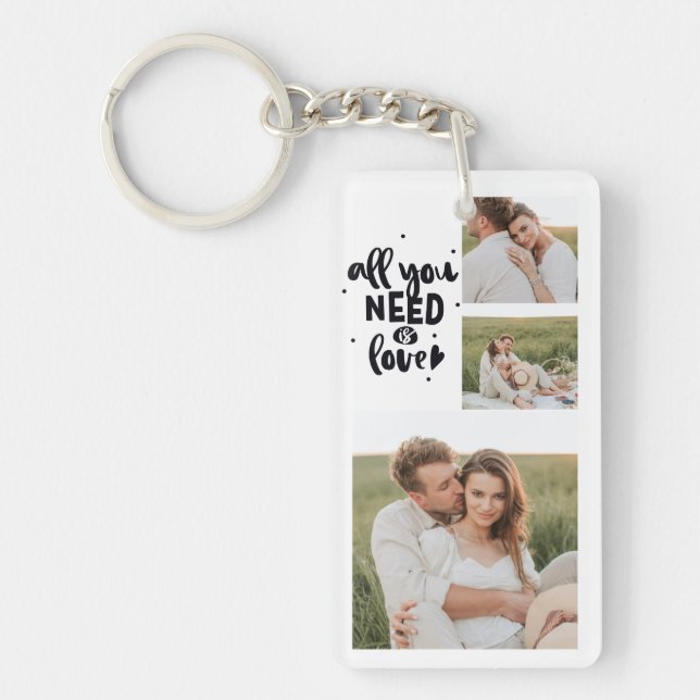 Collage Couple Photo & All You Need Is Love Quote Key Ring (Front)