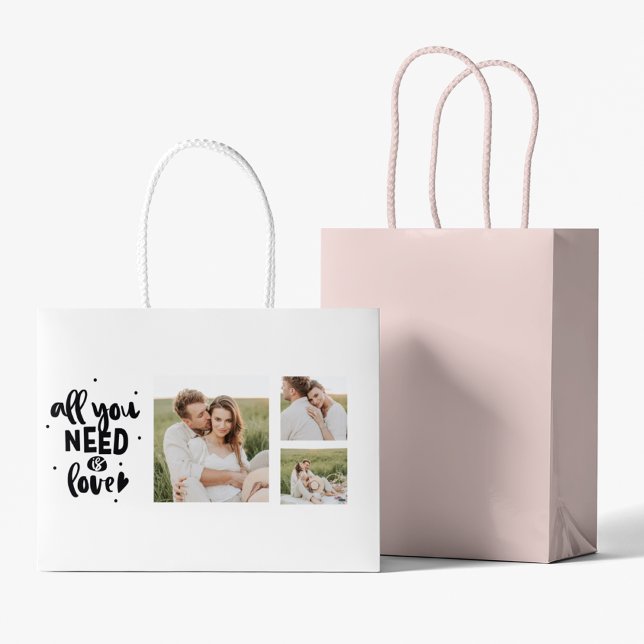 Collage Couple Photo & All You Need Is Love Quote Large Gift Bag (Creator Uploaded)