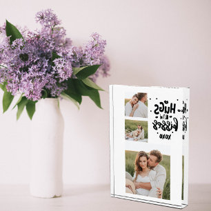 Collage Couple Photo & Hugs And Kisses Phrase Love Block
