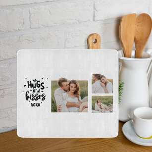 Collage Couple Photo & Hugs And Kisses Phrase Love Cutting Board