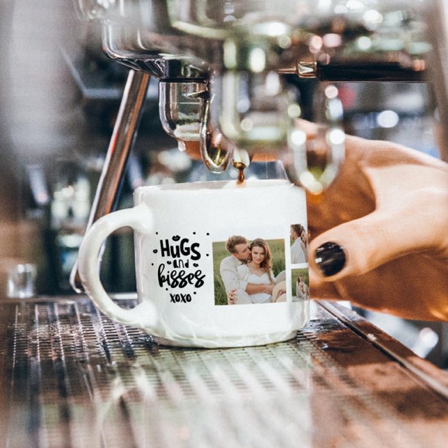 Collage Couple Photo & Hugs And Kisses Phrase Love Espresso Cup (Creator Uploaded)