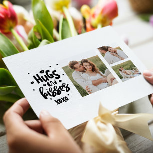 Collage Couple Photo & Hugs And Kisses Phrase Love Holiday Postcard