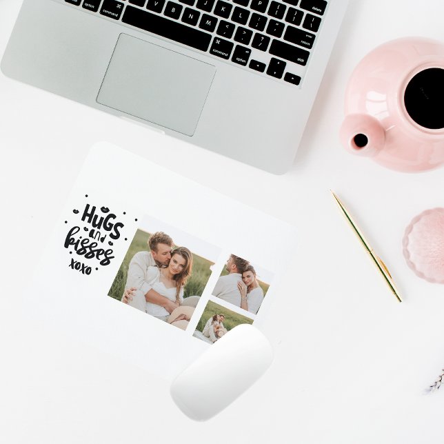 Collage Couple Photo & Hugs And Kisses Phrase Love Mouse Pad (Creator Uploaded)