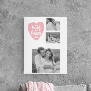 Collage Couple Photo & Hugs And Kisses PInk Heart Canvas Print