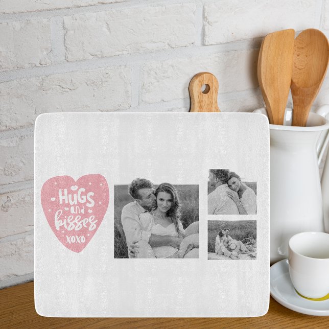 Collage Couple Photo & Hugs And Kisses PInk Heart Cutting Board (Creator Uploaded)