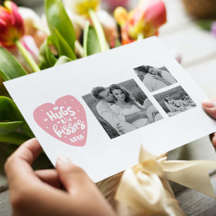 Collage Couple Photo & Hugs And Kisses PInk Heart Holiday Postcard