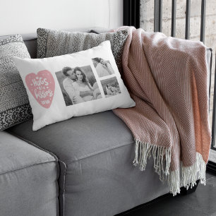 Collage Couple Photo & Hugs And Kisses PInk Heart Lumbar Cushion