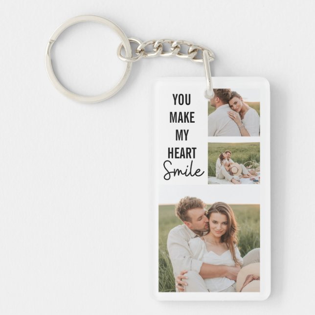 Collage Couple Photo & Lovely Romantic Quote Key Ring (Front)