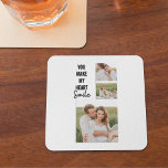 Collage Couple Photo & Lovely Romantic Quote Square Paper Coaster<br><div class="desc">Collage Couple Photo & Lovely Romantic Quote</div>