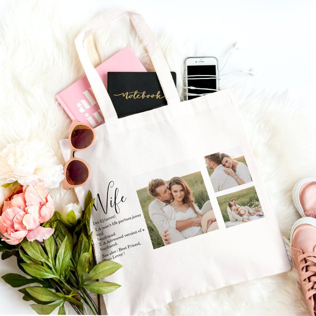 Collage Couple Photo & Lovely Romantic Wife Gift Tote Bag (Creator Uploaded)