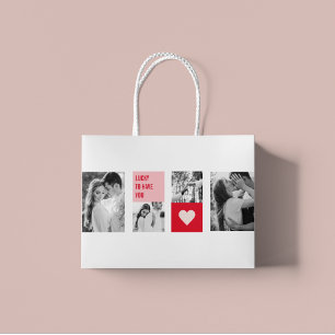 Collage Couple Photo   Modern Valentines Gift Large Gift Bag