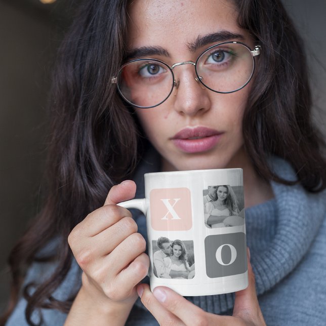 Collage Couple Photo & Pastel Pink & Grey XOXO Mug (Creator Uploaded)