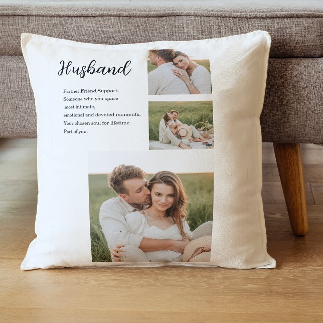 Collage Couple Photo & Romantic Husband Love Gift Cushion (Creator Uploaded)