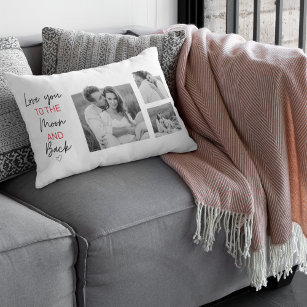 Collage Couple Photo & Romantic Quote To The Moon Lumbar Cushion