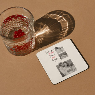 Collage Couple Photo & Romantic Quote To The Moon Square Paper Coaster