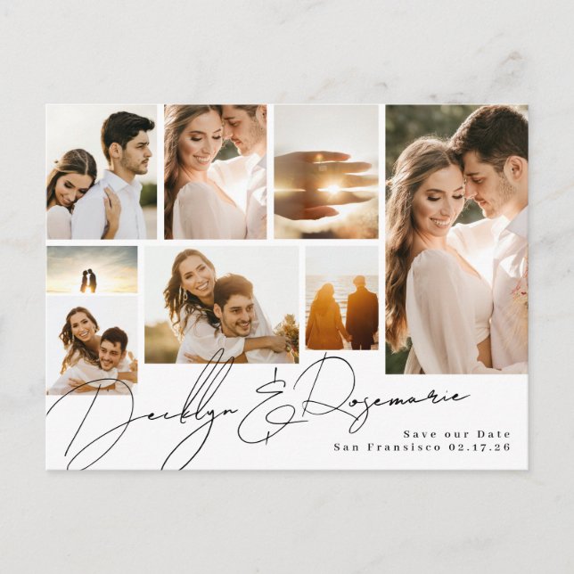 Collage Customisable Multi Photo Save The Date Announcement Postcard (Front)