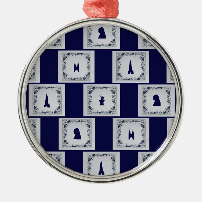 Collage Delft blue tiles Metal Tree Decoration (Front)